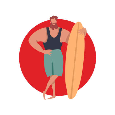 A guy's logo with a surfboard on a backgroundのイラスト素材