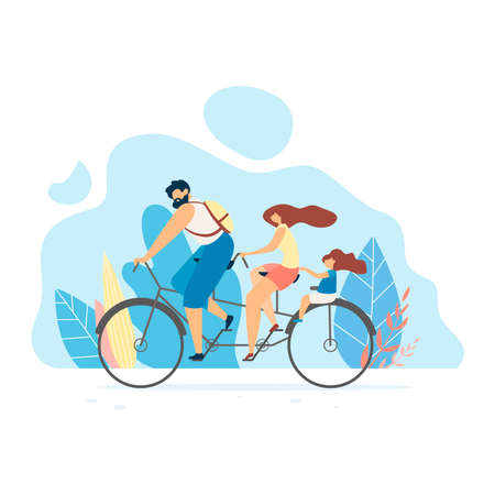 Family rides a bike on a white background.のイラスト素材