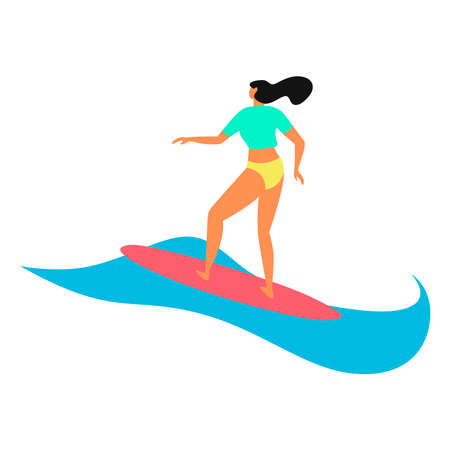 A picture of a girl on a surfboard on a white background.のイラスト素材