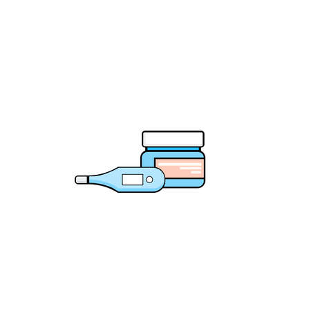 Picture of pills and thermometer on a white background.のイラスト素材
