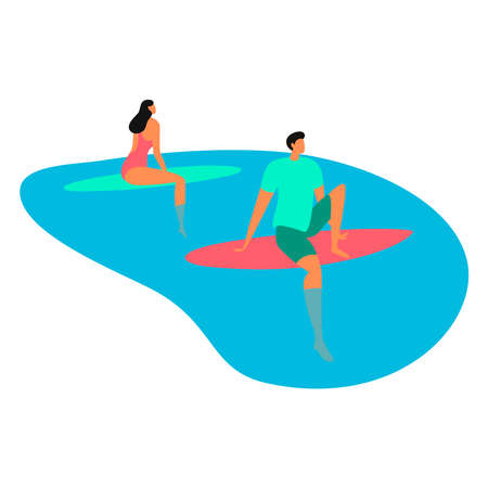 Picture of young couple with surfboards on a white background.のイラスト素材