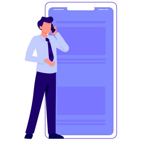 Guy with phone on a white background.のイラスト素材