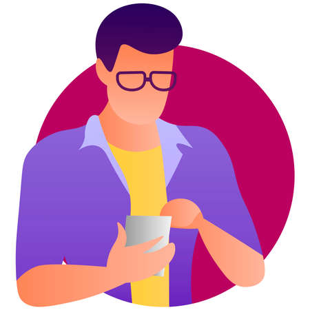 Guy with phone on a white background.のイラスト素材