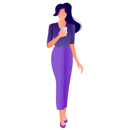Picture of girl with phone in hands on a white background.のイラスト素材