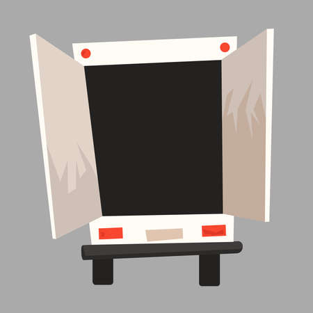 Picture of open door in truck on gray background. Delivery of goods.のイラスト素材