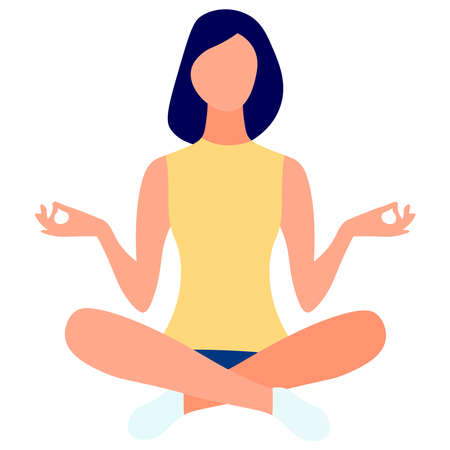 Girl meditates on a white background.のイラスト素材