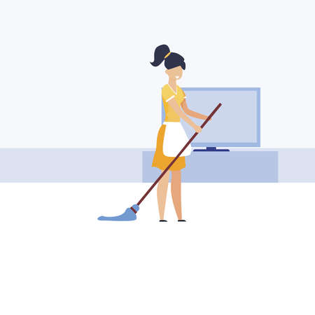 Picture of a woman cleaning up. Cleaning, cleanliness in the apartment, house.のイラスト素材
