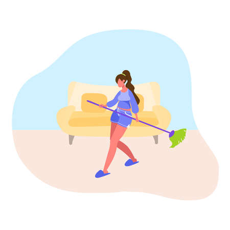 Picture of a woman cleaning up. Cleaning, cleanliness in the apartment, house.のイラスト素材