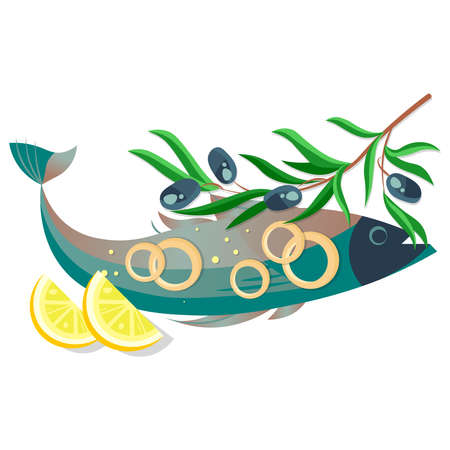 Picture of cooked fish on a white background.のイラスト素材