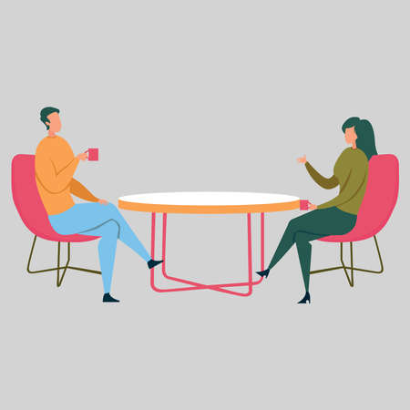 People in a cafe on a gray background.のイラスト素材