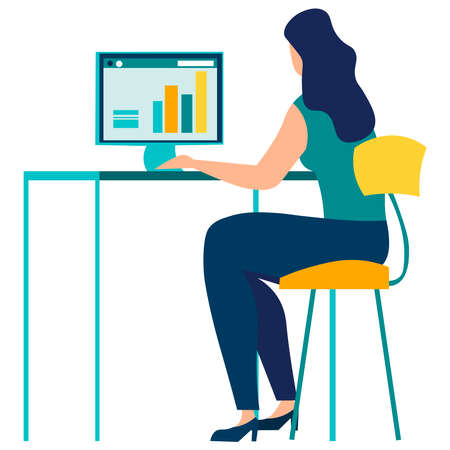 The girl works at home on a white background.のイラスト素材