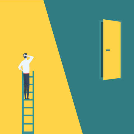 Picture of a businessman with a ladder away from the door.のイラスト素材