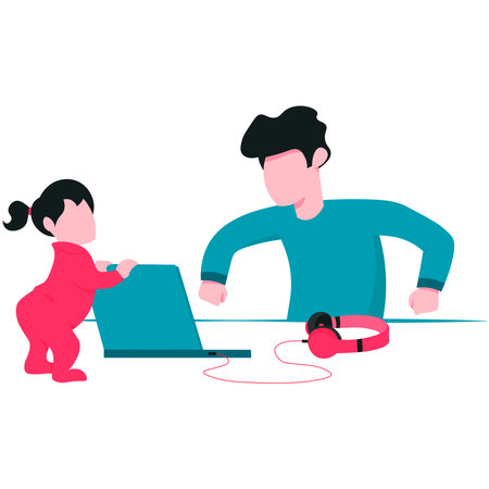 Work at home. Children interfere with work.のイラスト素材