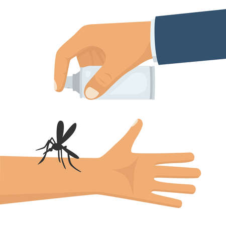 Illustration of a mosquito that bites a person. Mosquito concept.のイラスト素材