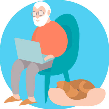 Picture of a grandfather with a laptop on a whiteのイラスト素材