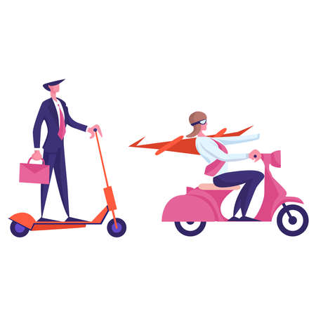 Picture of people on a scooter on a white background.のイラスト素材