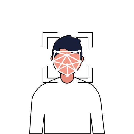 An image of geometric digital technology that scans a person's face.のイラスト素材