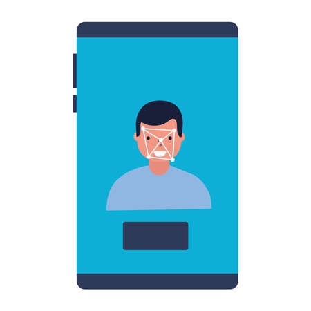 An image of geometric digital technology that scans a person's face.のイラスト素材