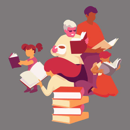 Picture of a family reading a book.のイラスト素材