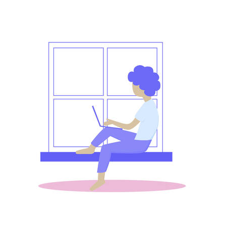 Picture of work at home on a white background.のイラスト素材