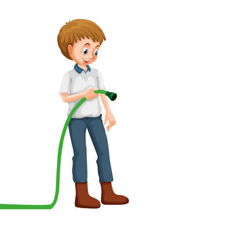 Picture of a boy with a hose on a white background.のイラスト素材