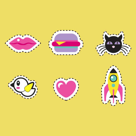 Set of stickers on a yellow background.のイラスト素材