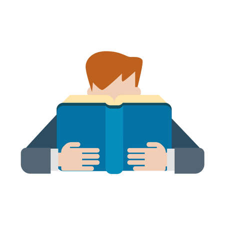 Picture of a guy reading a book on a white background.のイラスト素材