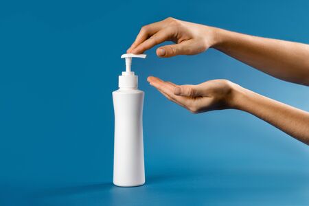 Hand sanitizer alcohol gel rub clean hands hygiene prevention of coronavirus virus outbreak.の写真素材