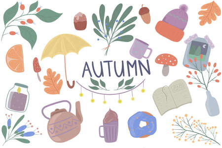 Autumn stickers set in pastel coloursの写真素材