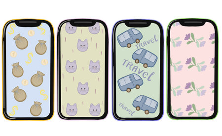 Illustration with four phones for different people with interests