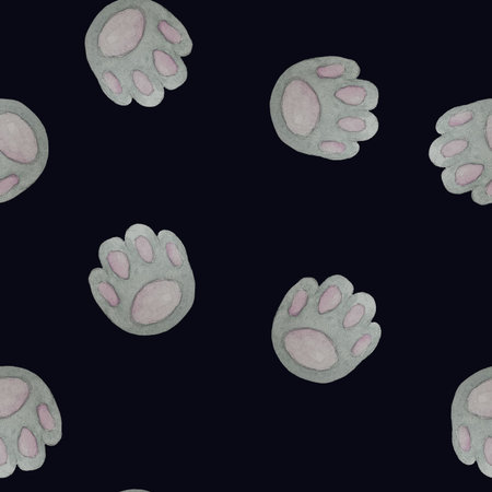 seamless pattern with paw pads of cute little furry animals
