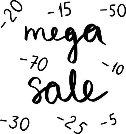 vector sign icon super sale decrease minus ten fifteen fifty twenty percent mega black lines on white background with textのイラスト素材