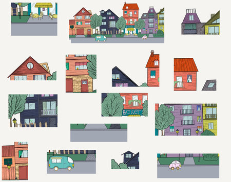 educational game for children for attentiveness and accuracy, a puzzle from a picture with a city landscapeの写真素材