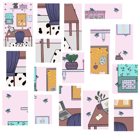 educational logic game attentiveness and accuracy cut and assemble an illustration with a cute room