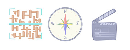 set of icons symbols for apps phone gr scanner compass and app for movie and video