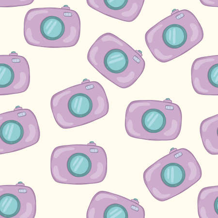 cute childish bright seamless pattern with pink camera for typography design textile decor in cartoon styleの写真素材