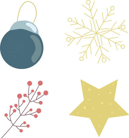 set of christmas elements for decor and design sprig with red berries star snowflake christmas ballのイラスト素材
