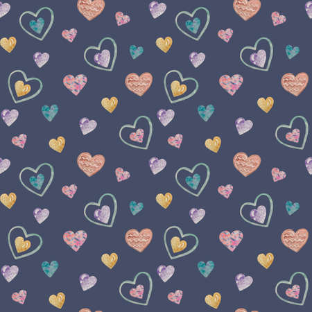pattern cute childish watercolor drawing valentines day hearts love romance gingerbread wallpaper wrapping textileの写真素材