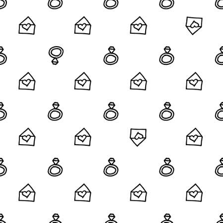 Hand drawn rings and letters doodle style. Valentines day wrapping paper designのイラスト素材