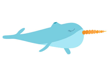 Sea life.  Cute narwhal on white background. Underwater world, marine animals.のイラスト素材