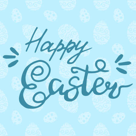 Hand lettering Happy Easter text.  Background is seamless pattern with eggsのイラスト素材