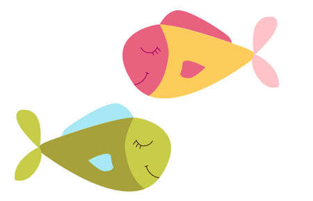 Sea life. Vector illustration. Cute fishes Best for children colorong. Balck and white. Stroke. Underwater world, marine animals. Hand drawn cute. Isolated on white backgroundのイラスト素材