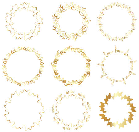 Set of luxury and complicated golden frames with hand drawn curls. Best for Valentines Day.のイラスト素材