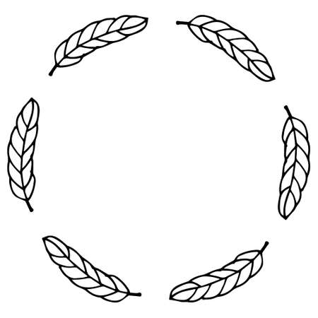 Vector illustration of a wreath made of wheat spikelets isolated on a white background with space for text. Template, seal, design element.のイラスト素材