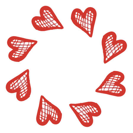 valentine s day frame made of hand drawn watercolor hearts. Soft pink colors. Beautiful background for invitation, letters or design. Isolated on white background. Copy spaceのイラスト素材