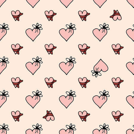 Valentines day cute seamless pattern with hand drawn watercolor hearts.のイラスト素材