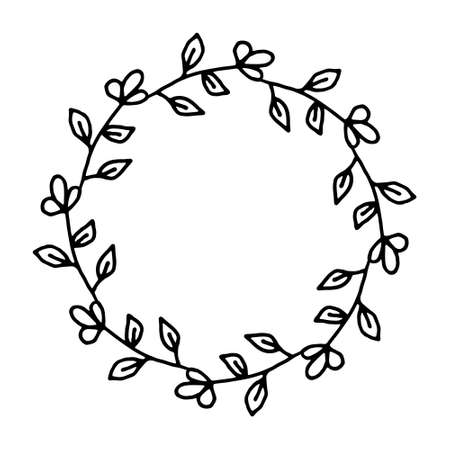 vector illustration of floral frame. Rustic. Hand drawn simple line. Black stroke. Isolated on white background. Elegant and noble. Best for wedding design. Invitation. Copy spaceのイラスト素材