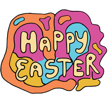 Doodle vector lettering Easter. Hand drawn greeting card. Colored design elements. Handwritten brush lettering. Vector illustration. Simple and cozyのイラスト素材