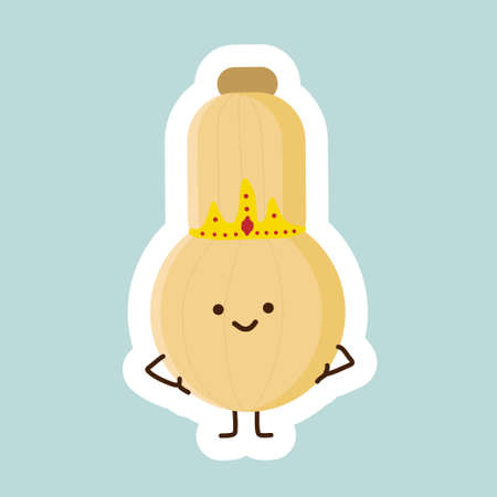 Pumpkin vegetable sticker with Kawaii cute face. Happy Girl with a crown. can be used for learning children for food names or as an element in healthy lifestyle design. Funny illustartionのイラスト素材