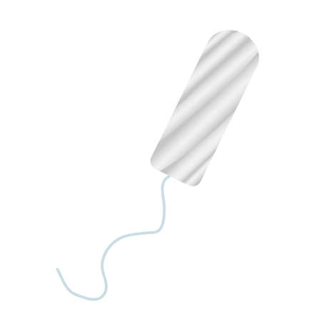 Feminine tampon, white tampon with blue thread. tampon in plastic pack, swab with applicator. Menstruation days. Vector illustration a white background for woman designのイラスト素材